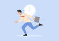 Concept Of Deadline, Stress At Work. Frustrated, Burnout Worker Is Running With Briefcase. Businessman Is Hurrying Up On Royalty Free Stock Photo