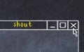Concept of dealing with problem. Chalk drawing of closing browser window with caption shout Royalty Free Stock Photo