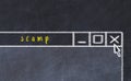 Concept of dealing with problem. Chalk drawing of closing program window with caption scamp Royalty Free Stock Photo