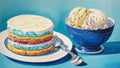 Decadent Delight White Chocolate Chip Ice Cream Sandwich in an Oil Painting.AI Generated Royalty Free Stock Photo