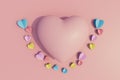 the concept of a declaration of love. a large heart around which there are many colorful hearts. 3D render