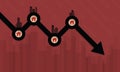 Concept of decline in real estate business and properties market price crisis. Design by financial chart of value going down with