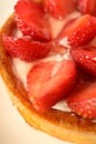 Concept of delicious food with strawberry tart, close up Royalty Free Stock Photo