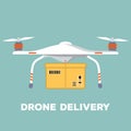Concept for delivery service. Delivery drone with the package. Flat design. Vector illustration
