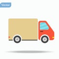 Concept of the delivery service. Illustration of fast shipping. Truck van of rides at high speed Royalty Free Stock Photo