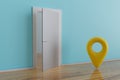 the concept of delivery to the specified address. the point of the GPS in front of the open door. 3D render
