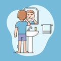 Concept Of Dentistry And Tooth Health Treatment. Happy Young Man Cleaning Teeth With Toothbrush In Bathroom. Oral