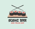 Concept design of the invitation sushi bar restaurant. Corporate style Sushi restaurant logo design.