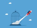 The concept of development and creativity in business. man flies out of the cage with a pencil Royalty Free Stock Photo