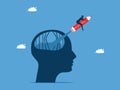 The concept of development and creativity. man flies out of prison head human with pencil Royalty Free Stock Photo