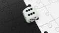 Concept of dice on puzzle in black and white Royalty Free Stock Photo