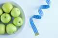 The concept of diet. Green apples on a white plate and meter. Royalty Free Stock Photo