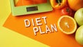 Concept diet. Healthy food, kitchen weight scale. Vegetables and fruits Royalty Free Stock Photo