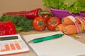 Concept diet and weight loss on wooden table. Low-calorie vegetables diet. Diet for weight loss Royalty Free Stock Photo