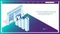 Concept of digital technology.Growing Business infographics template concept flat 3d web isometric vector.Businessman and Lady wor