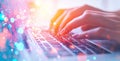 The concept of digital technology and software development. A coding programmer on a laptop with a circuit board and Royalty Free Stock Photo