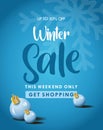 Concept of discount. Sale design on a winter background. with snowflakes. Vector illustration banner. Royalty Free Stock Photo