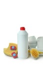 Concept of Dishwashing detergent accessories isolated on white background Royalty Free Stock Photo