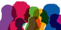 Concept of diversity, with silhouettes in colors; showing different profiles of young men and women. Royalty Free Stock Photo