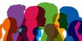 Concept of diversity, with silhouettes in colors; showing different profiles of young men and women. Royalty Free Stock Photo
