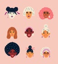 Concept of diversity with women of different races and ages. Multiethnic group of beautiful women with various faces.