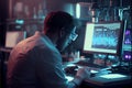 Concept of DNA decoding sequence. Genetic engineering, genome map decoding. Genome Research Analyst analyzing DNA