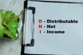 Concept of DNI - Distributable Net Income write on clipboard isolated on Wooden Table Royalty Free Stock Photo