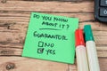 Concept of Do You Know About it? Guarantor - No or Yes write on sticky notes on Wooden Table