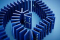 the concept of a domino game. dominoes are blue on a blue background. 3D render
