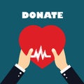 Concept of Donate Organ, heart in a hand symbol, heart icon in red color vector Royalty Free Stock Photo