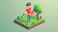 Concept for donation, charity, selfless care, young man with heart. Isometric modern illustration.