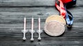 Concept of doping in sport - deprivation medals Royalty Free Stock Photo