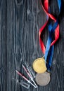 Concept of doping in sport - deprivation medals top view Royalty Free Stock Photo