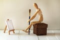 Concept for drawing. Wooden Mannequin For Painting With brush and malbert