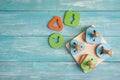 Concept of early childhood development using the Montessori method. children`s toys made of wood. The Montessori Royalty Free Stock Photo