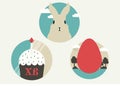 Concept easter flat icon set with rabbit,cake and egg