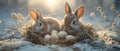 Easter Morning: Cosmic Bunnies & Moonlit Eggs. Concept Easter Morning, Cosmic Bunnies, Moonlit Eggs