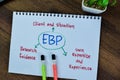 Concept of EBP write on book with keywords isolated on Wooden Table