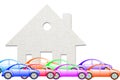 Concept of eco house with jigsaw puzzle pieces and car Royalty Free Stock Photo