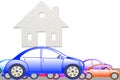 Concept of eco house with jigsaw puzzle pieces and car Royalty Free Stock Photo