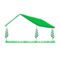 The concept of an ecological house with a green roof. Isolated illustration. Free for text.