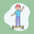 Concept Of Ecological Mode Of Transport, Sport, Healthy Lifestyle. Cheerful Boy Rides Hoverboard In The Park. Man Rides