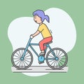 Concept Of Ecological Mode Of Transport, Sport, Healthy Lifestyle. Girl Cycling In Park. Young Woman Rides Bicycle