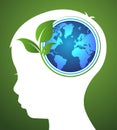 concept of ecology with earth and leaf in head kids