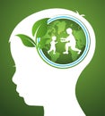 concept of ecology with earth and leaf in head kids