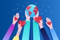 Concept of ecology. Human hands holding Earth and hearts. World Environment Day. Royalty Free Stock Photo