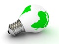 Concept ecology light bulb with green world map