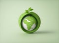 Concept of ecology and world environment day. Paper art and digital craft style, 3d globe on a green circle with leaf on it Royalty Free Stock Photo