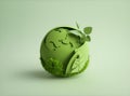 Concept of ecology and world environment day. Paper art and digital craft style, 3d globe on a green circle with leaf on it Royalty Free Stock Photo