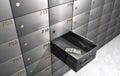 Concept of economic crisis with an empty safety deposit box with only one bill left Royalty Free Stock Photo